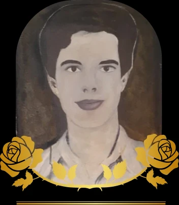 Retrato pintado de Jorge Segundo Junior, emoldurado por rosas douradas